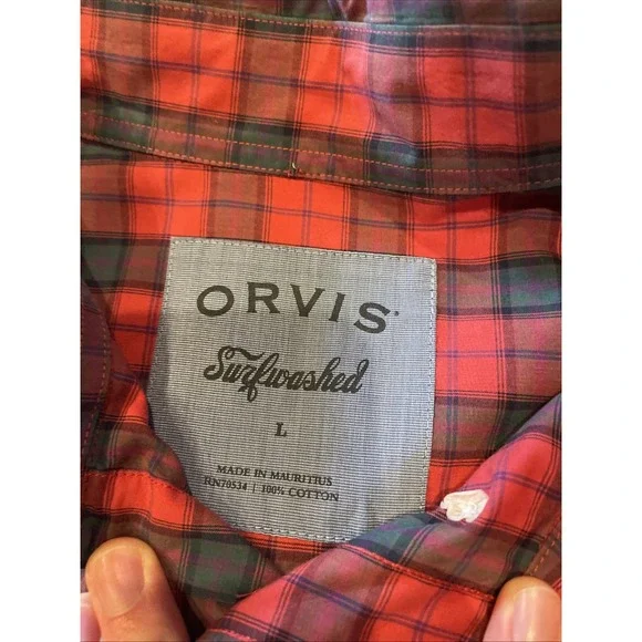 Orvis Men's Surfwashed Button Up Shirt Red Plaid 100% Cotton Size Large - Picture 4 of 8